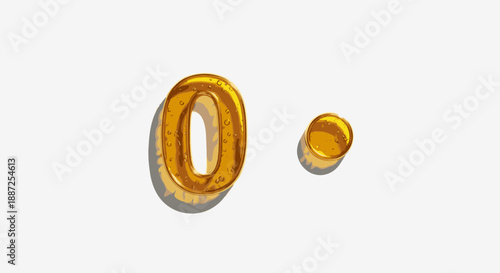 Golden metallic numerals zero and a smaller zero aligned side by side on a white background from a straight-on viewpoint