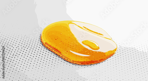 A close-up illustration of a fried egg on a textured white surface, captured from a slightly elevated viewpoint.