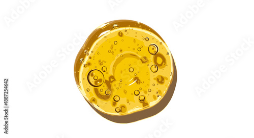 A sliced orange segment with juice bubbles, isolated on a plain background, viewed from directly above, showcasing vibrant yellow color and texture.