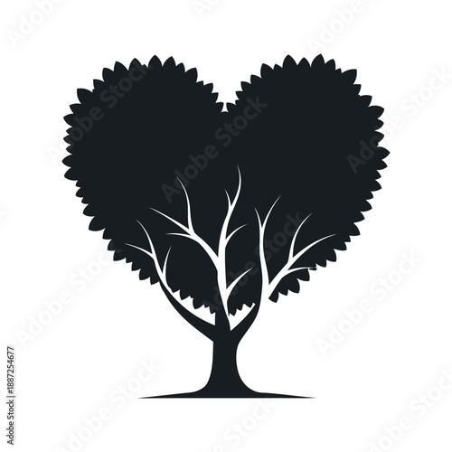 Heart shaped tree silhouette on white background