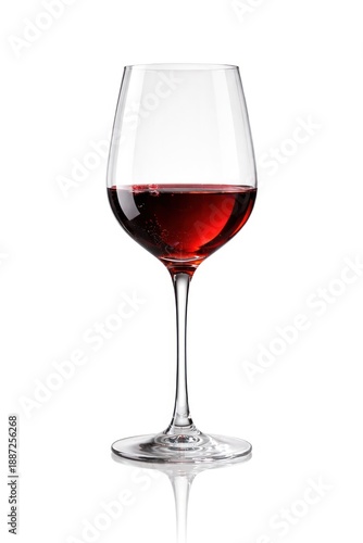An ideal glass of red wine on a white background, commercial product photo