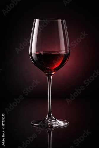Commercial photo of a glass of red wine on a dar velvet black and red background 