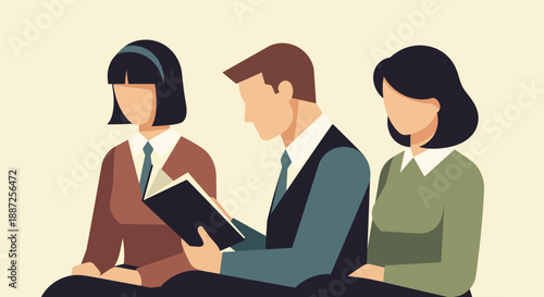 Flat vector illustration of a commuter reading a book while on public transportation, embodying an urban lifestyle