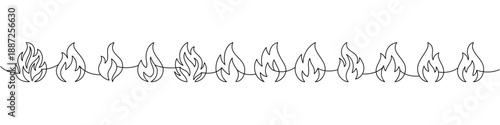 Fire line art border with flame shapes. Continuous flame pattern for tattoo, print, and graphic designs