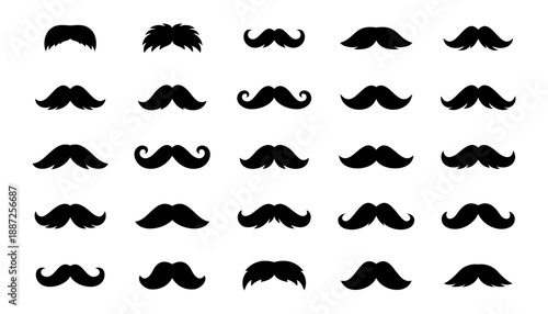 Vintage moustache silhouettes collection. Retro mustaches in classic black style for barbershop logos, hipster graphics, poster design and novelty party props.