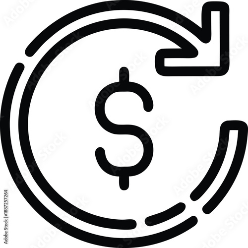 Money refund circular arrow icon symbolizing cash back service and financial transaction symbol