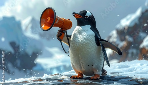 Penguins Announcement - A Gentoo Penguin with a Megaphone.