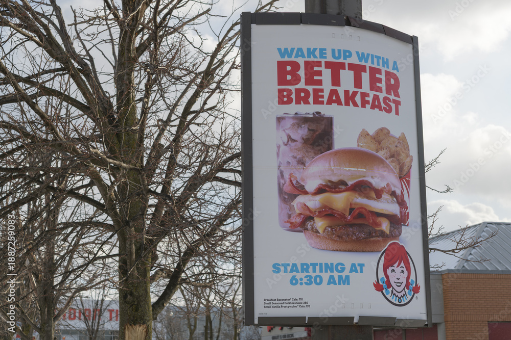 Fototapeta premium roadside poster for Wendy's, a fast food restaurant, located at 731 Eastern Av, Toronto