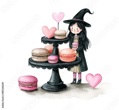 Sweet Witch's Treats: A whimsical scene unfolds as a charming young witch, with a playful smile.