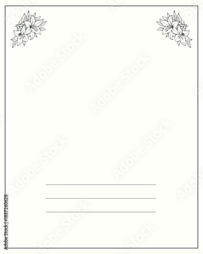 Funeral invitation card. Beige funeral card with line for text and lilies