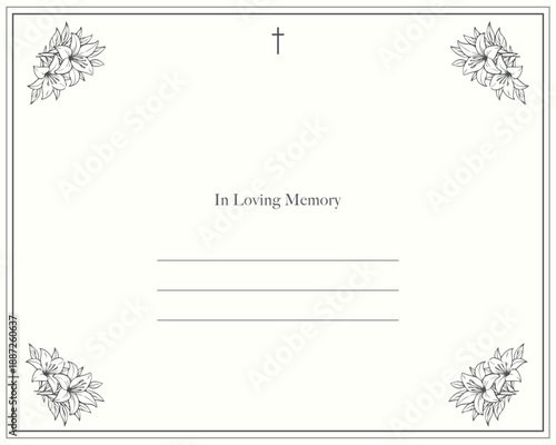 Funeral invitation card. Beige funeral card with line for text and church cross