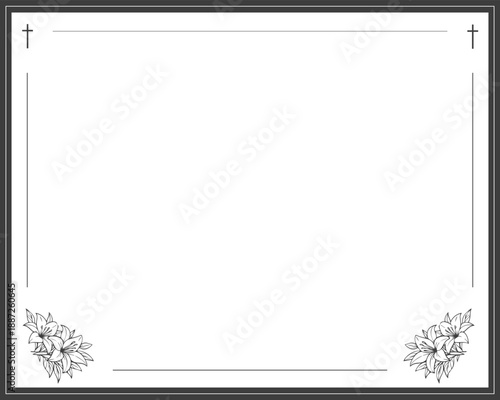 Funeral invitation card. Beige background, funeral card with church cross. 