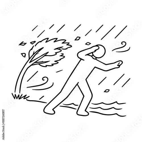 man in a storm vector line icon on a white background.
Vector line icon on a white background