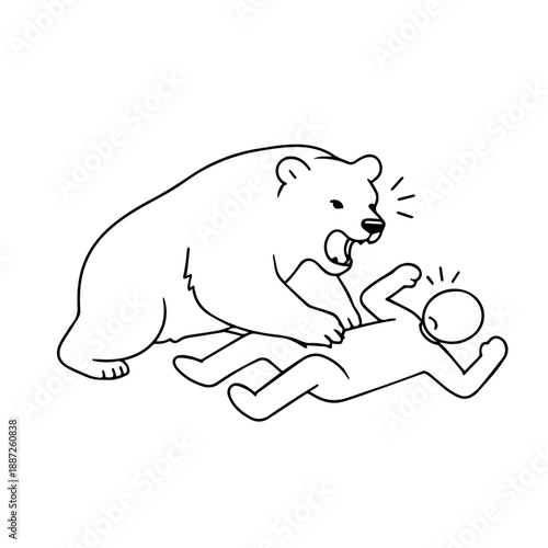 bear attacked a man vector line icon on a white background.
Vector line icon on a white background