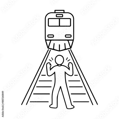 man in front of the train vector line icon on a white background.
Vector line icon on a white background