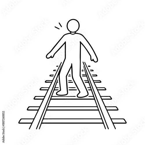 Man on the rails vector line icon on a white background.
Vector line icon on a white background