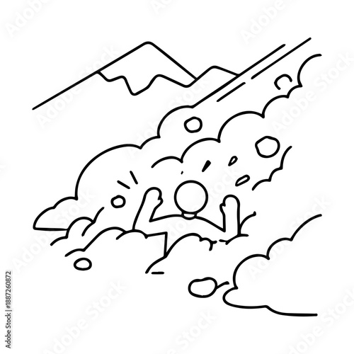 man under an avalanche vector line icon on a white background.
Vector line icon on a white background