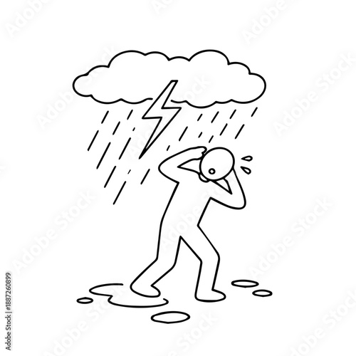 Man in a thunderstorm vector line icon on a white background.
Vector line icon on a white background