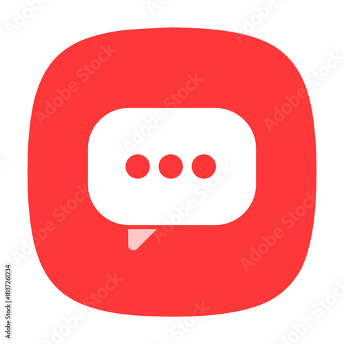 Red Chat Messaging App Icon - Minimalist Vector UI Element for Communication and Speech Bubble Notifications