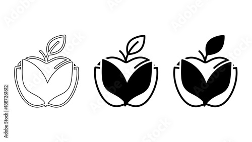 Apple with Leaf Icon  – Organic Fruit, Healthy Lifestyle, Natural Nutrition, and Eco-Friendly Education Symbol