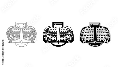 Auditorium Seating Icon – Theatre Hall, Stadium Rows, Event Venue Architecture, and Organized Seating Plan