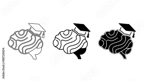 Brain with Graduation Cap Icon  – Academic Intelligence, Higher Education, and Mental Success Concept