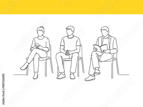 People Sitting and Reading on Chairs Isolated on Transparent Background