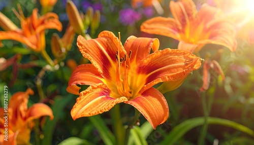 Vibrant Orange Daylilies Blooming in a Lush Garden.