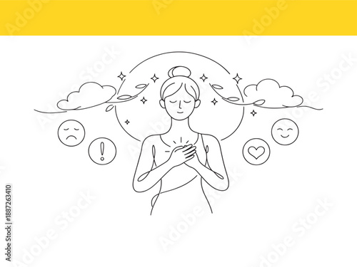 Serene woman experiencing inner peace and happiness on a transparent background