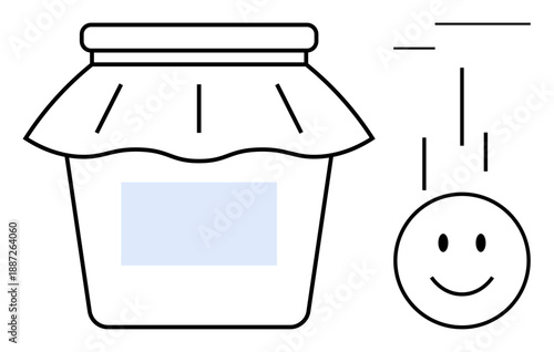 Jar design concept. Jar with a smiling face and abstract lines creating a cheerful theme. Jar storage, preservation, and containers. Perfect for packaging, food marketing, and creativity branding