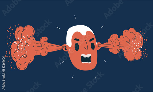 Vector illustration of angry man with steam coming out of ears, rage, stress and emotional explosion concept