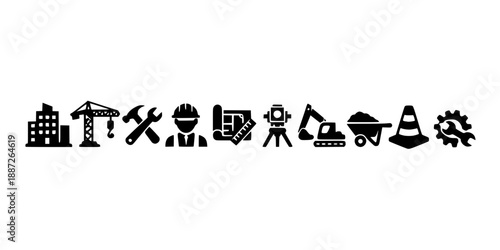 Build and construction icon set. Featuring building, crane, tools, contractor, renovation, civil, engineering, architecture, machinery, maintenance and more icons. perfect vector icon collection. 
