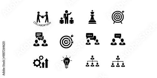 Business requirements icon set. featuring hiring, teamwork, leadership, skills, resume, training, innovation, and success. Perfect for HR, corporate strategy, recruitment, and career planning