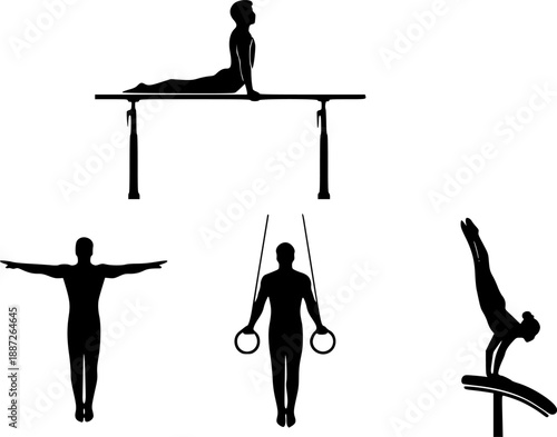 set of vector icon gymnast silhouette