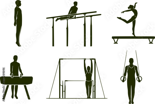 set of vector icon gymnast silhouette