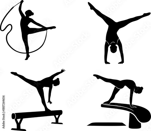 set of vector icon gymnast silhouette
