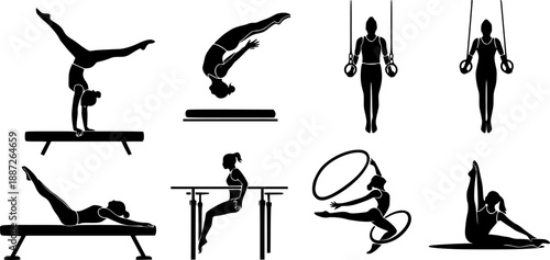 set of vector icon gymnast silhouette