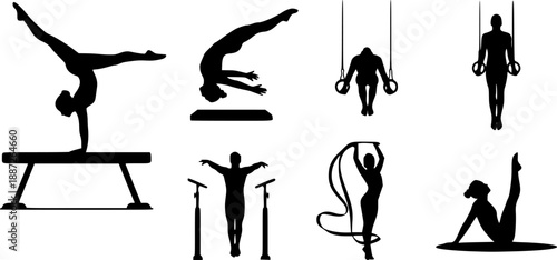 set of vector icon gymnast silhouette