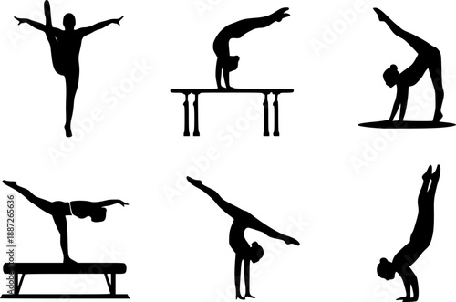 set of vector icon gymnast silhouette