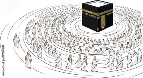 Pilgrims circumambulate the Kaaba during Hajj ritual