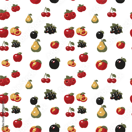 Seamless Fruit Pattern with Apples Berries and Pears