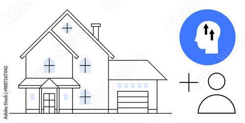 Home ownership concept. Idea of home building and lifestyle with a house outline and personal growth icon. Home ownership impacts stability and personal growth. For housing, real estate, life