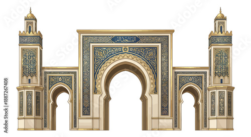 Ornate Middle Eastern archway with intricate gold and blue designs