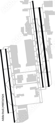 LAX, Los Angeles International (California) Map Diagram Blank Simplified, Runways and Buildings