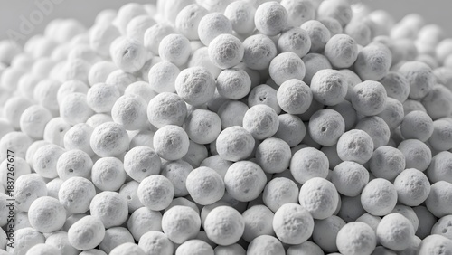 Heap of white porous activated alumina desiccant beads