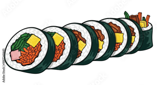 Fresh Japanese Sushi Roll Maki and Nigiri Assortment Illustration