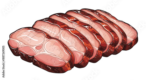 Sliced Roasted Pork Belly Char Siu or Baked Ham Meat Illustration