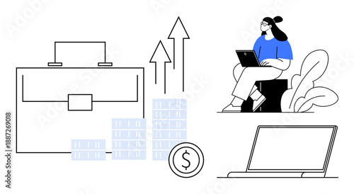 Business growth concept. Business analysis, financial data tracking, and remote work trends. Business modern strategies for finance, remote workforce, entrepreneurship, and technology
