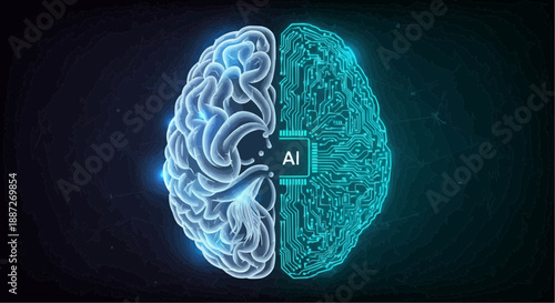 Human brain with ai circuitry merging technology and intelligence