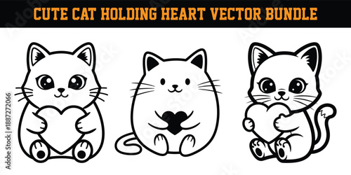Cute cats holding hearts in different poses vector illustrations for love and affection designs  heartwarming feline graphics